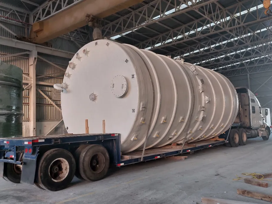 FRP tank with fluoropolymer liner for high-temperature chemical storage in mining facility